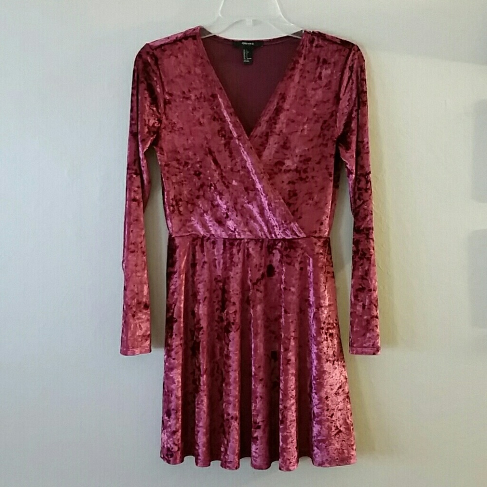 Forever 21 Red Velvet Long Sleeve Dress